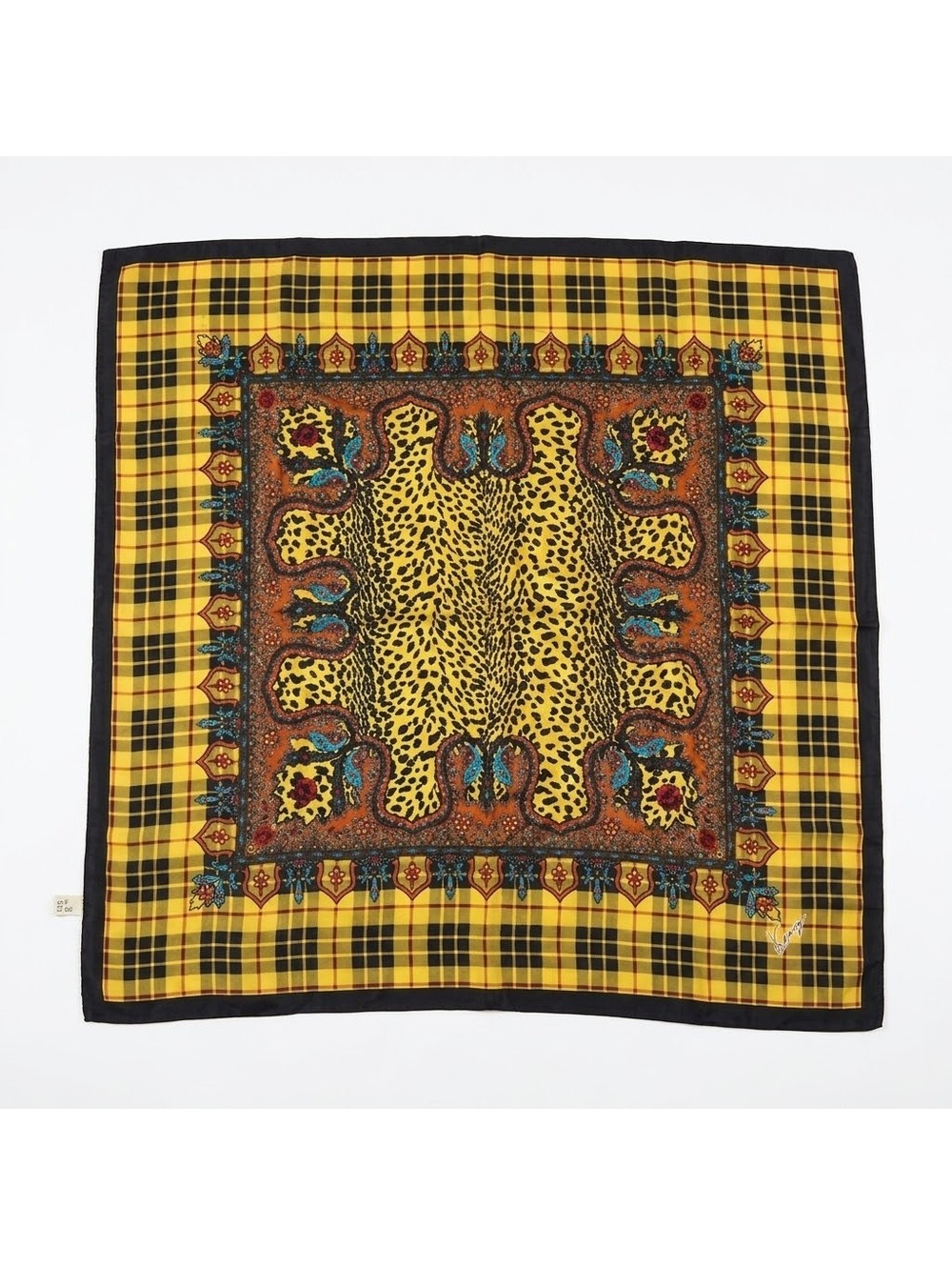 Kenzo Vintage Leopard & Plaid Square Scarf